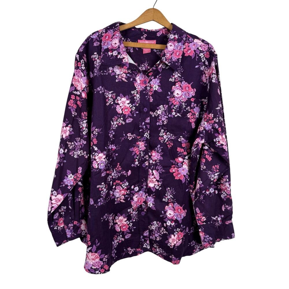 Woman Within Floral Button Down Shirt 2X Office Business Work Clothes Feminine